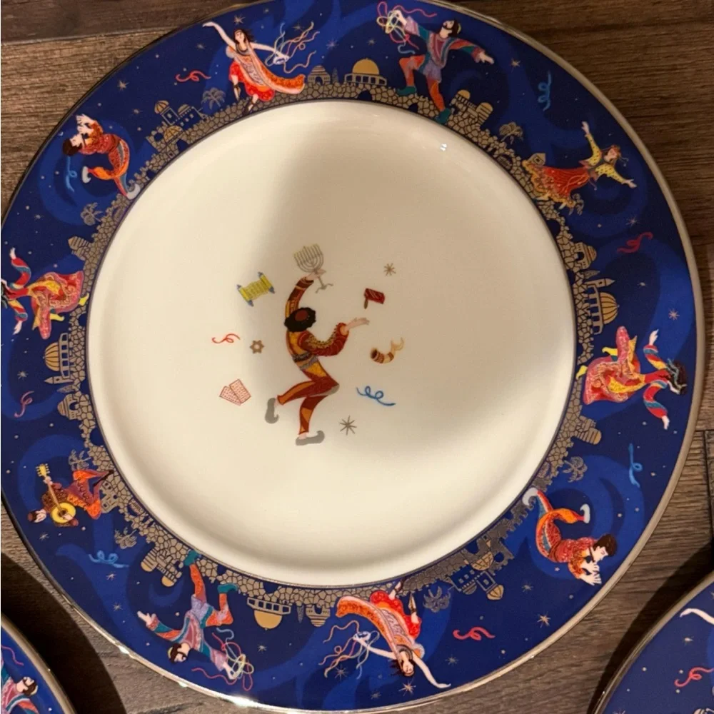 Simchah Hebrew plates set of 4 , Judaic Celebration American Jewish